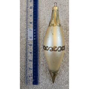 Vintage European Glass Christmas Ornament Hand Blown in Poland Teardrop Finial